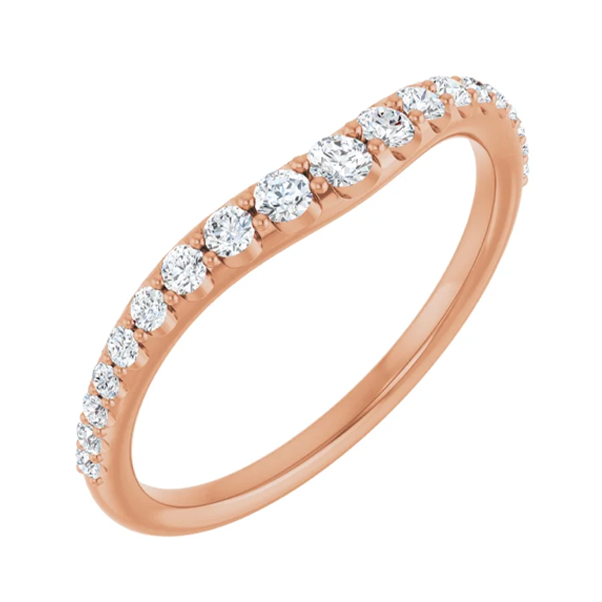 14K Rose Gold Graduating Stone Contour Wedding Band