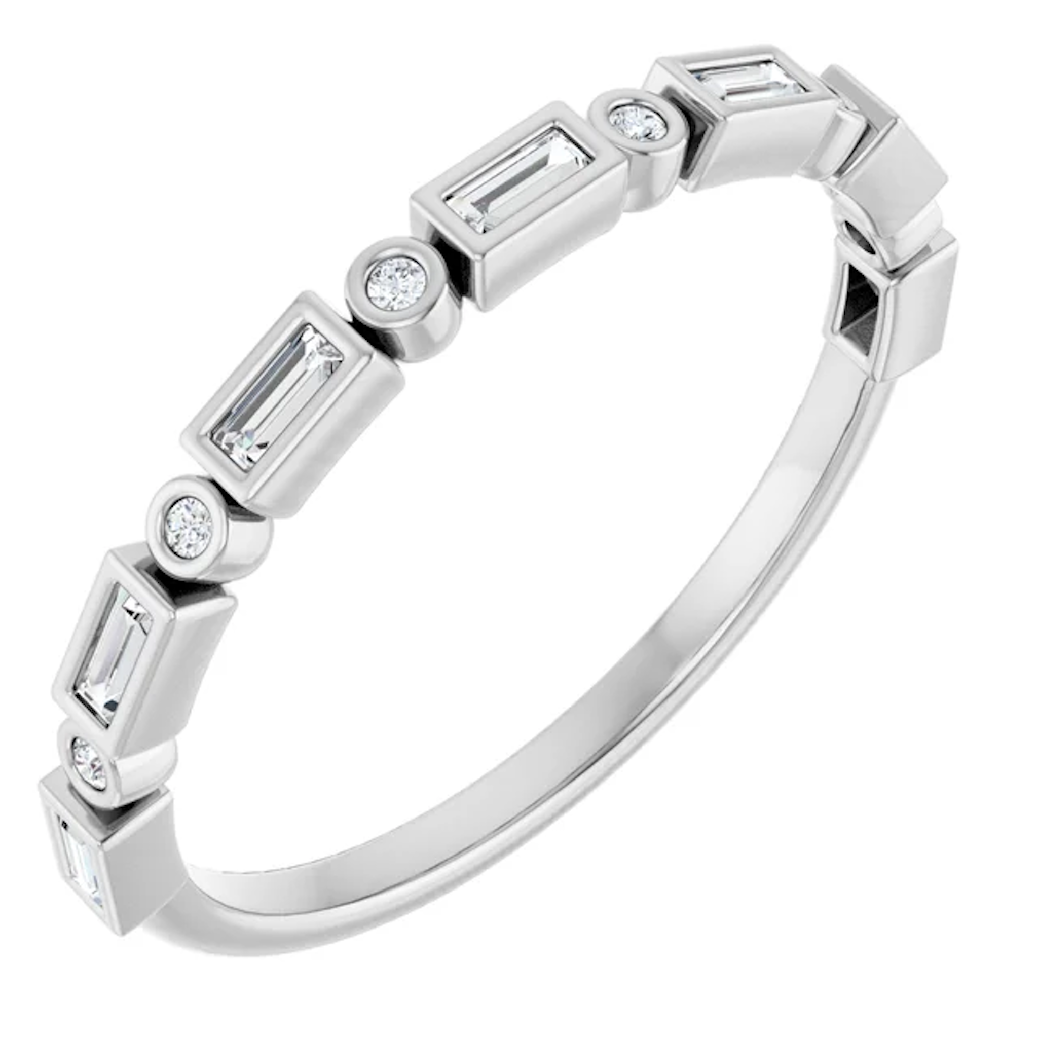 95/5 Platinum Alternating Stone Stackable Wedding Band