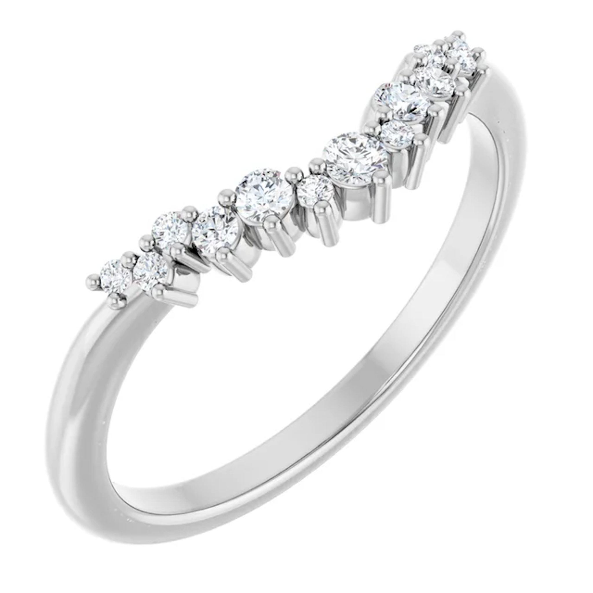 95/5 Platinum Curved Cluster Diamond Contour Wedding Band