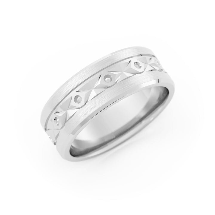 Platinum Satin Diamond Pattern 7mm Wedding Band