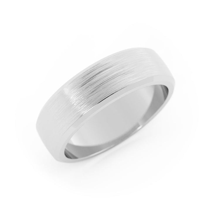 Platinum Satin Domed with Beveled Edge 6mm Wedding Band