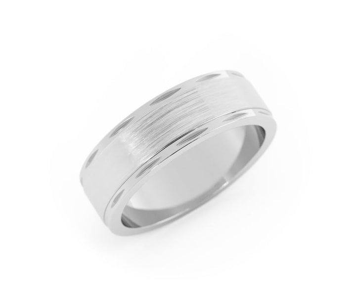 Platinum Satin Domed with Cut Edge 6mm Wedding Band