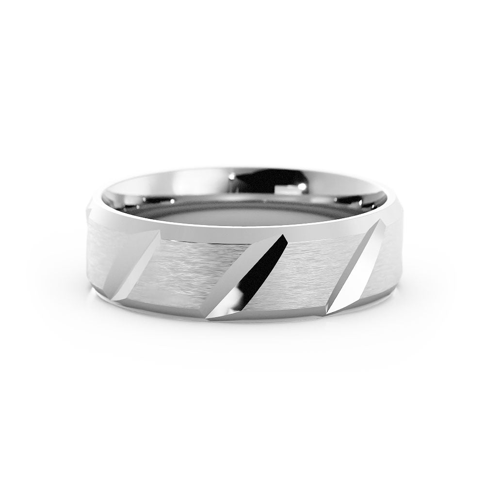 Platinum Satin Flat with Diagonal Cut 6mm Wedding Band