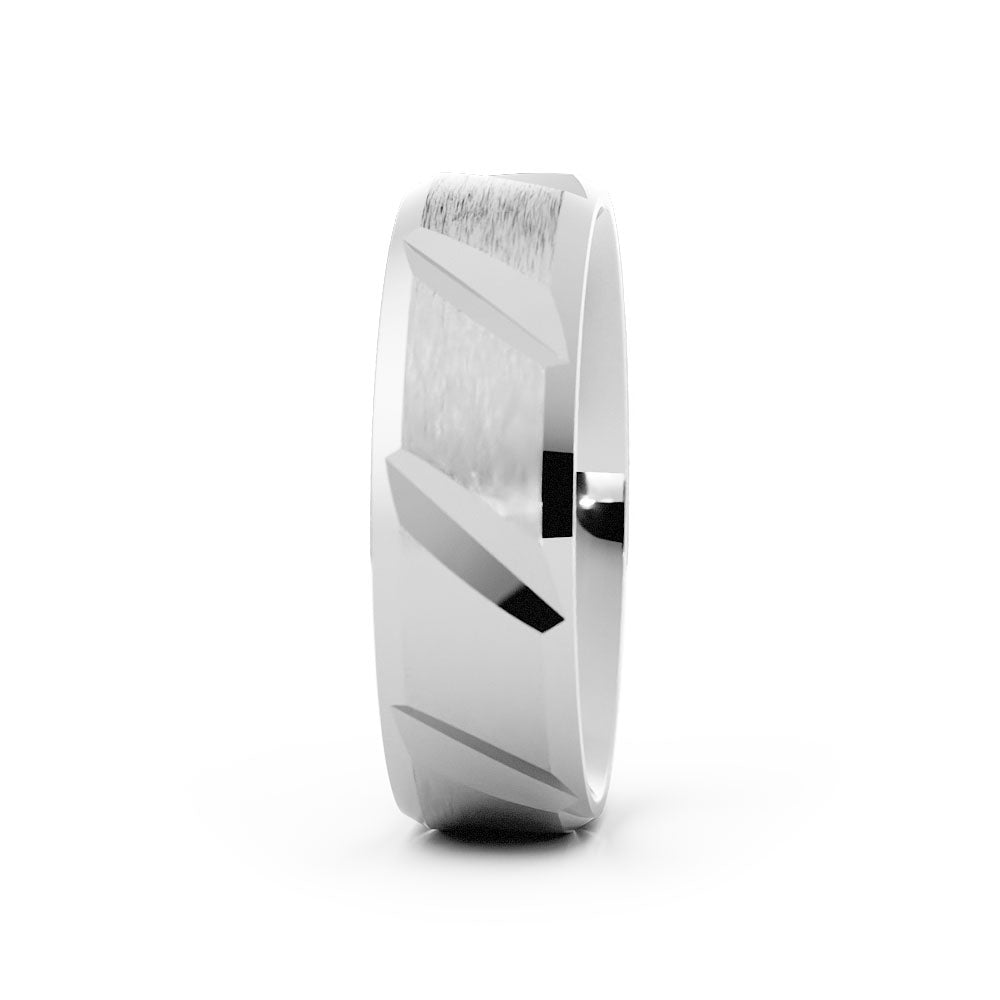 Platinum Satin Flat with Diagonal Cut 6mm Wedding Band