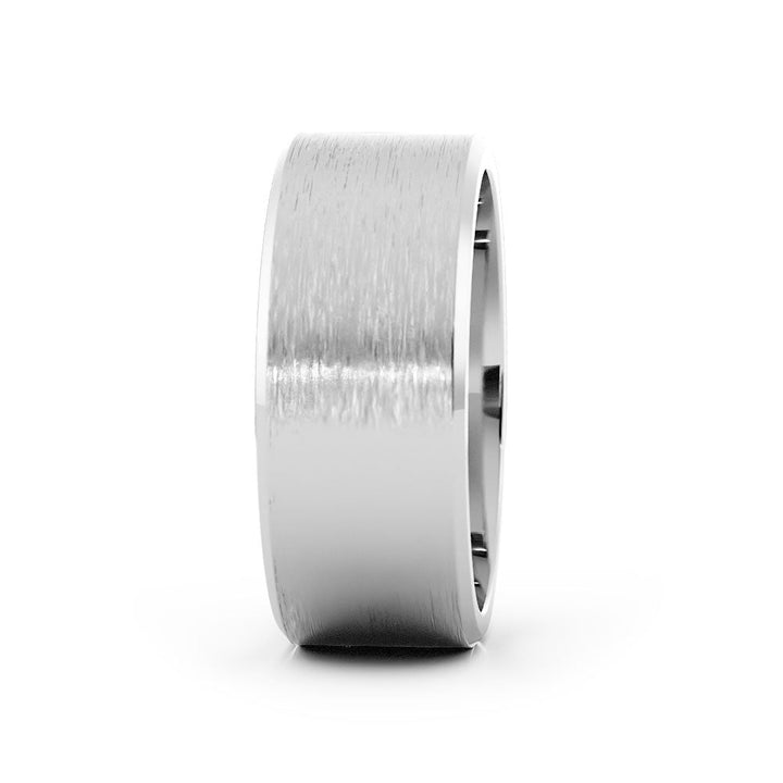 Platinum Satin Flat with Slanted Edge 8mm Wedding Band