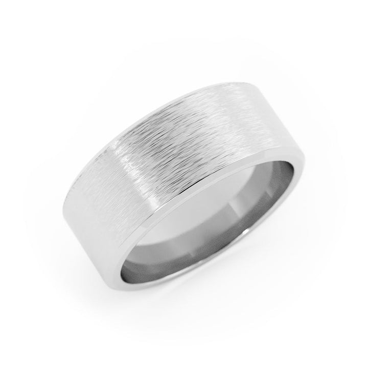 Platinum Satin Flat with Slanted Edge 8mm Wedding Band