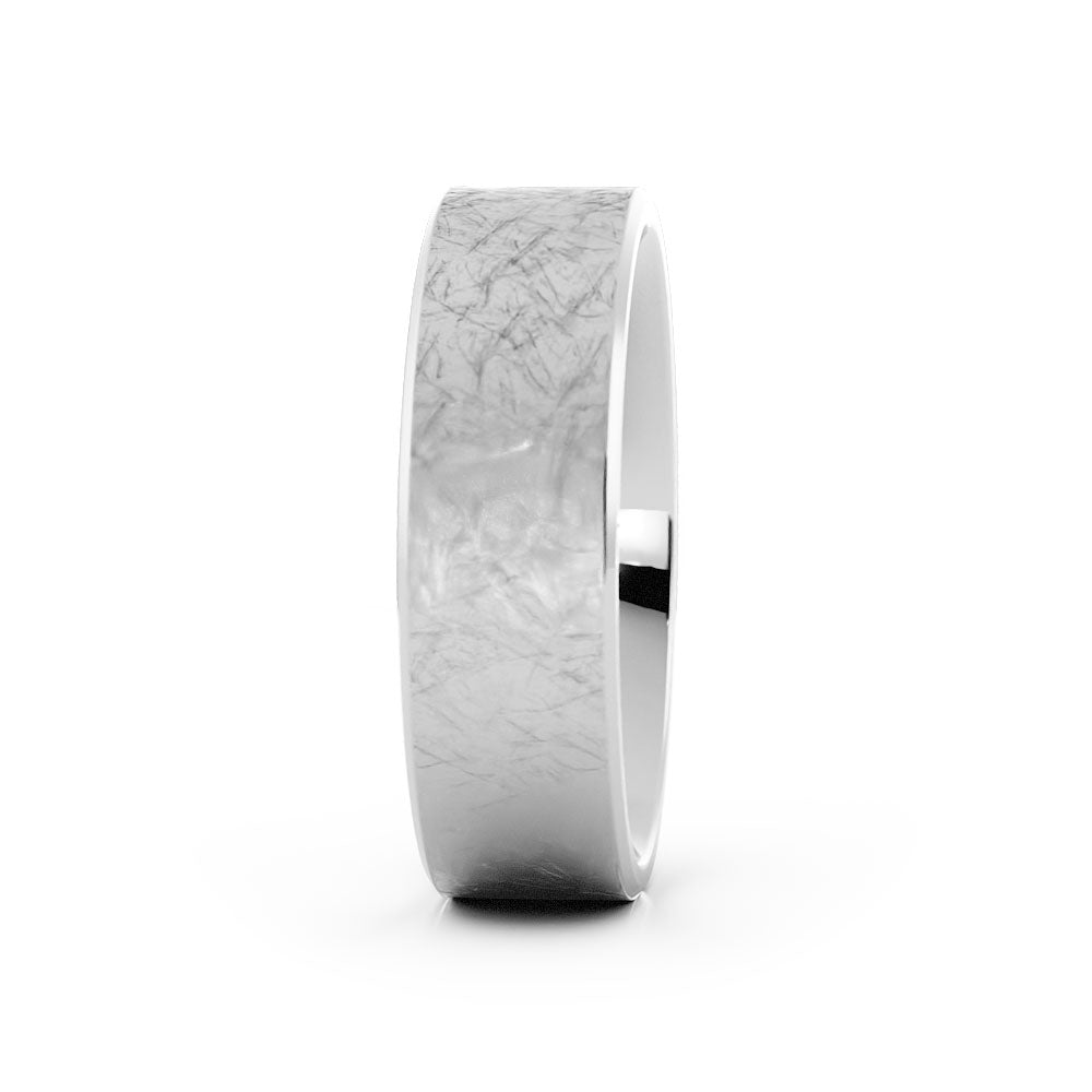 Platinum Scratch Flate with Slanted Edge 6mm Wedding Band