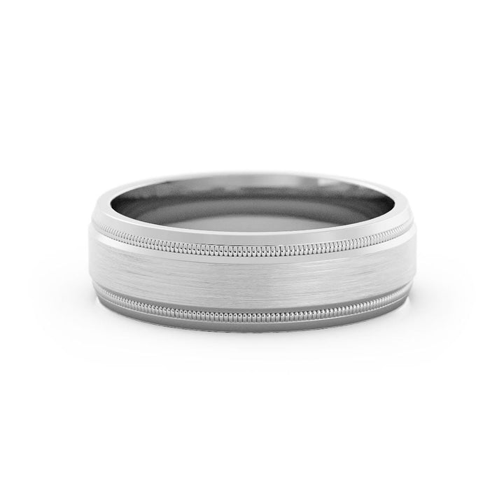 Platinum Satin Milgrain Center with Slanted Edge 6mm Wedding Band