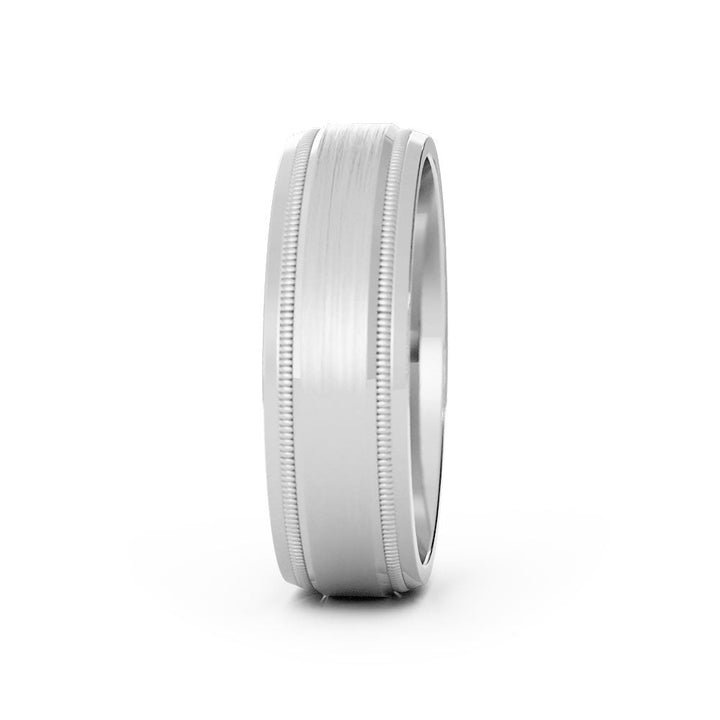 Platinum Satin Milgrain Center with Slanted Edge 6mm Wedding Band