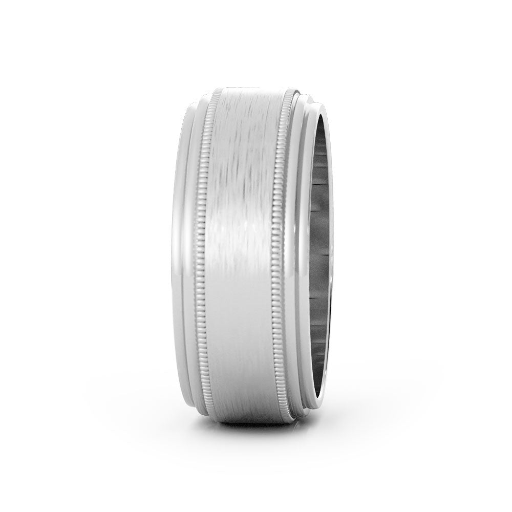 Platinum Satin Milgrain with Double Outside Groove 8mm Wedding Band