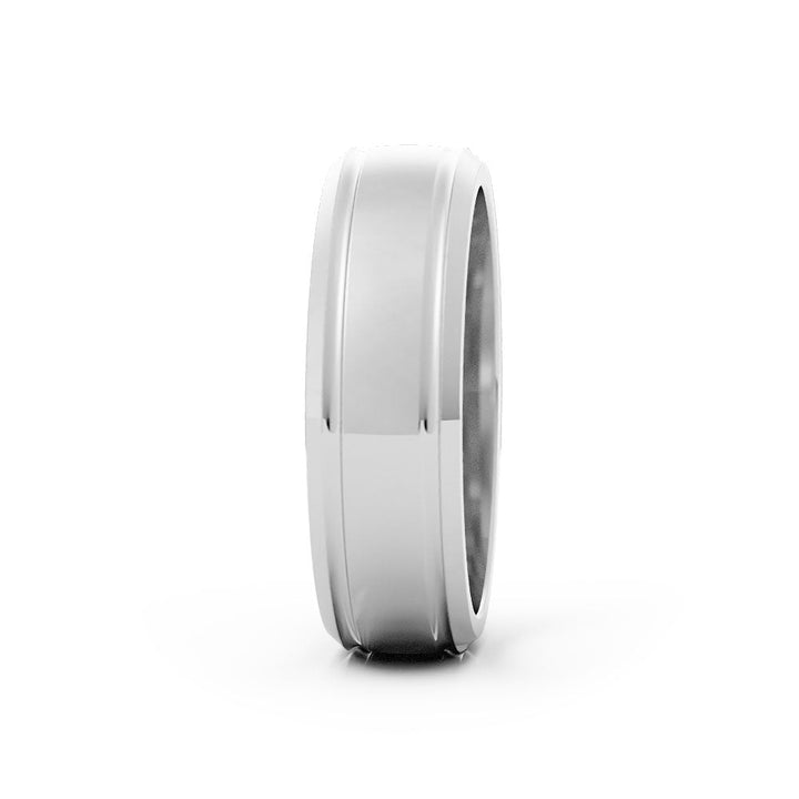 Platinum High Polish Outside Groove with Beveled Edge 6mm Wedding Band