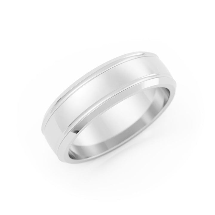 Platinum High Polish Outside Groove with Beveled Edge 6mm Wedding Band