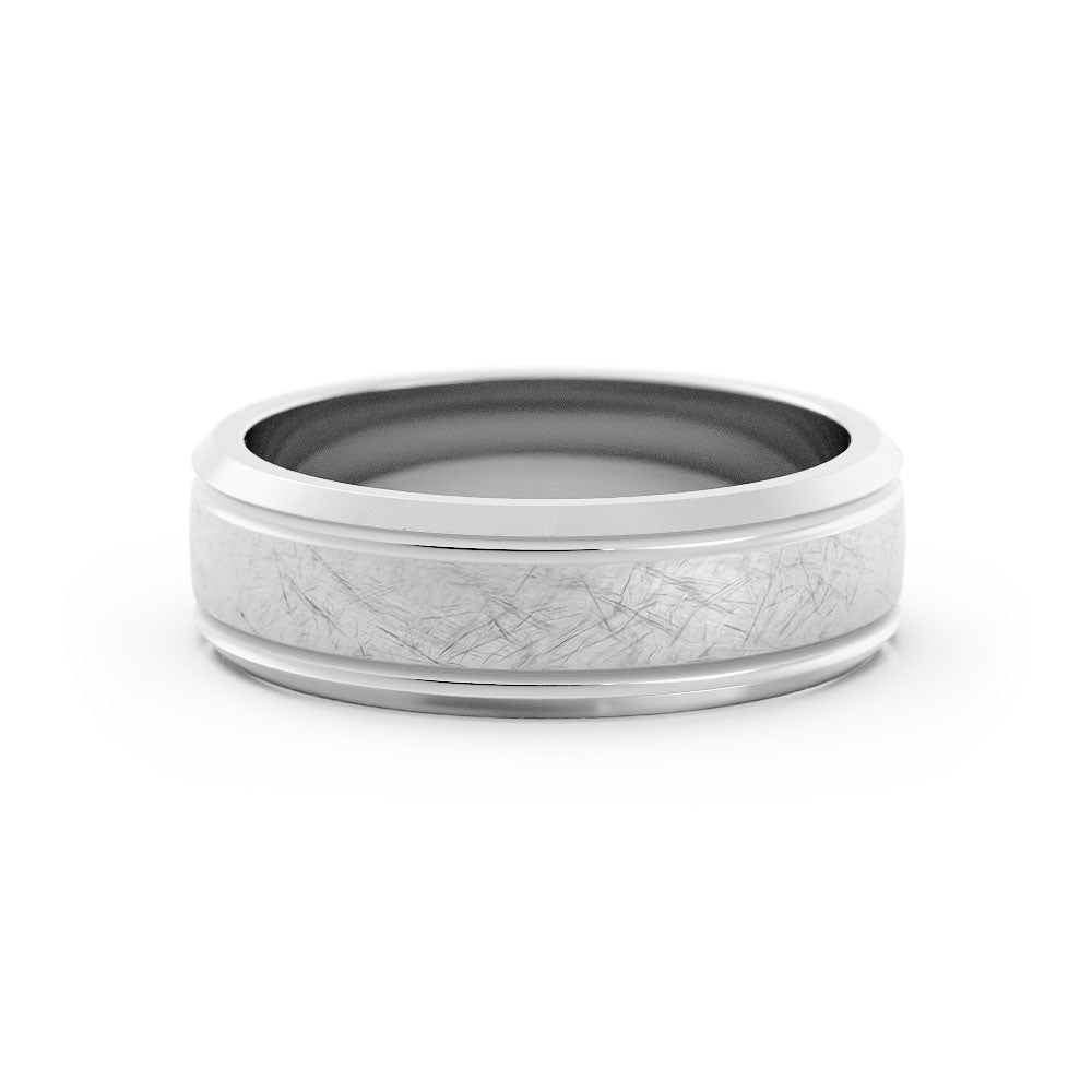 Platinum Scratch Outside Groove with Beveled Edge 6mm Wedding Band