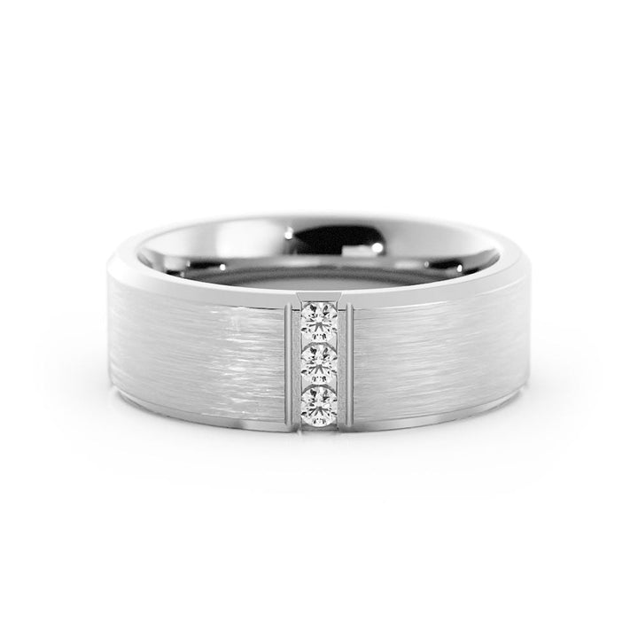 Platinum Round Triple Lab Grown Diamond with Slanted Edge Wedding Band