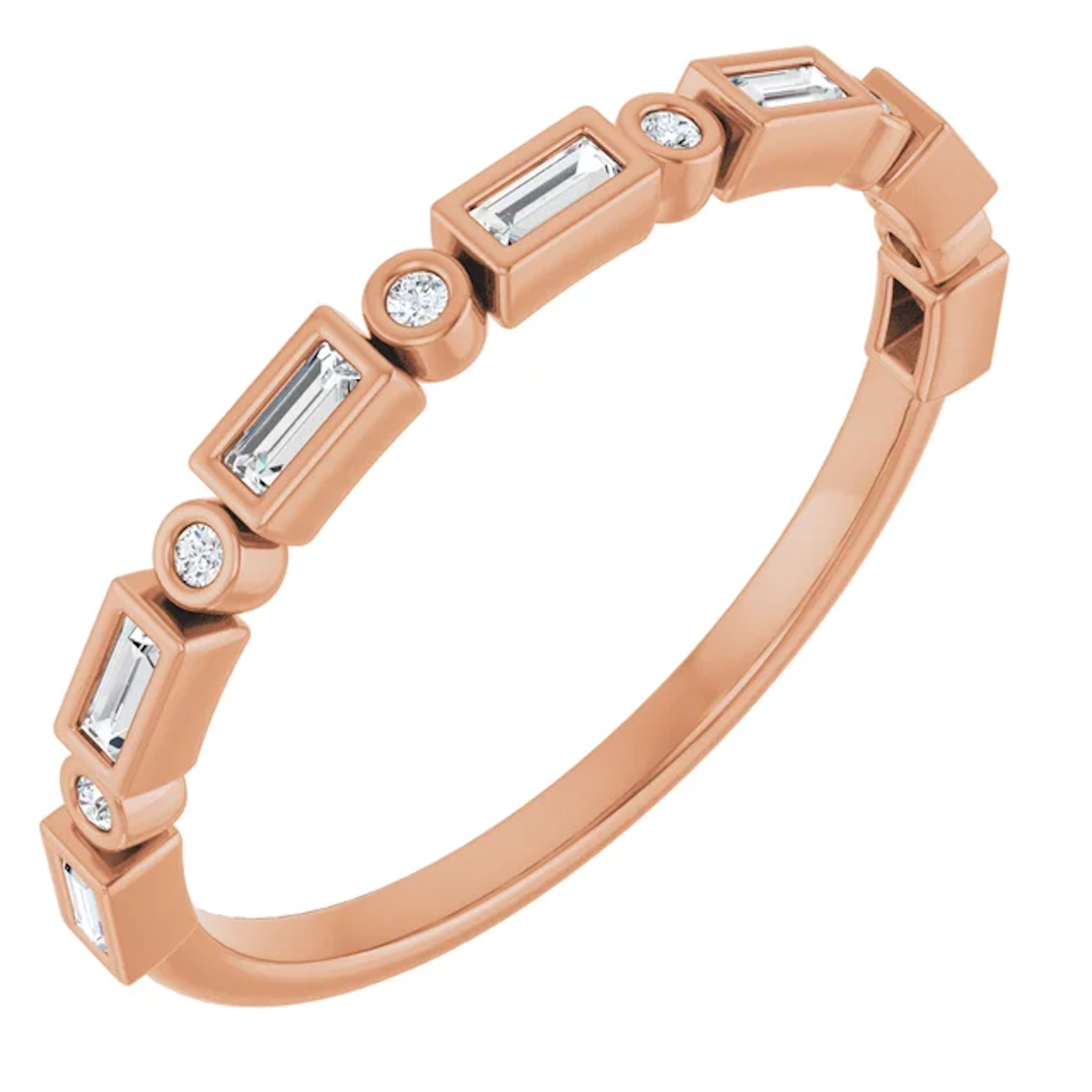 14K Rose Gold Alternating Stone Stackable Wedding Band