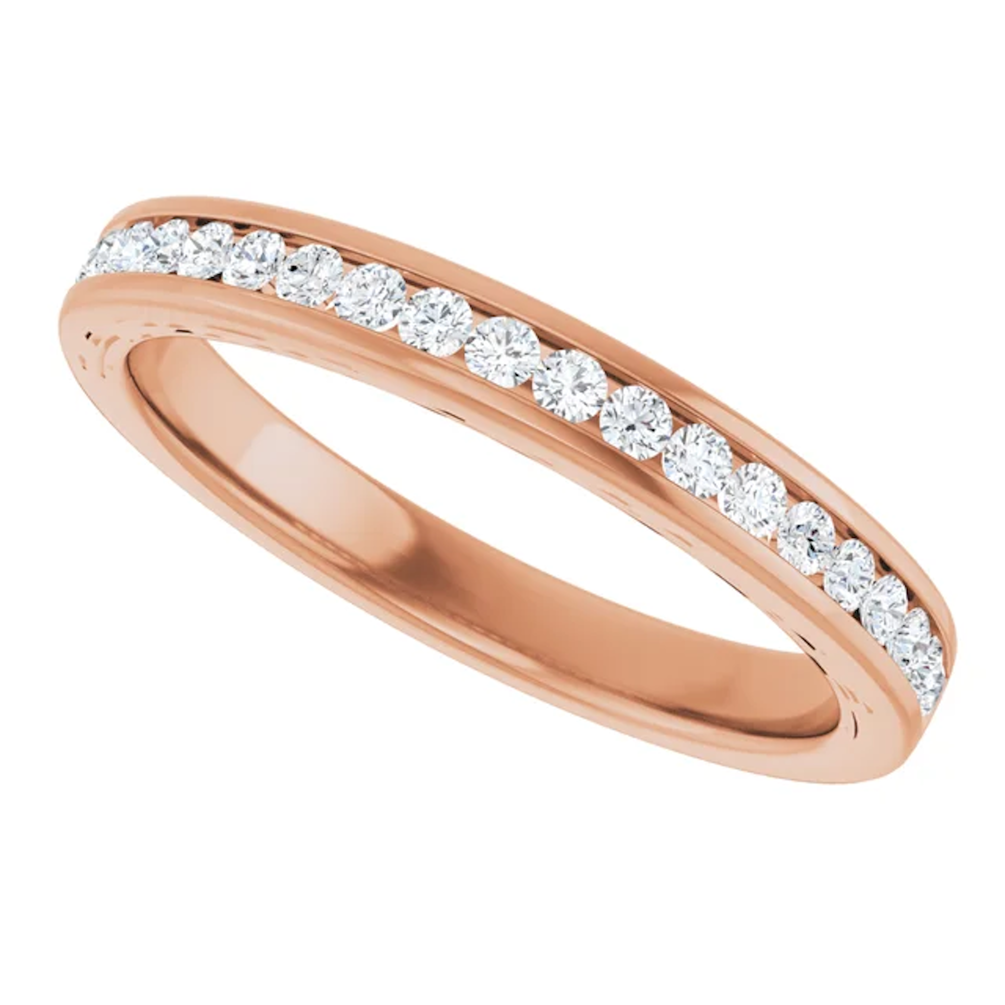 14K Rose Gold Channel-Set Stackable Wedding Band