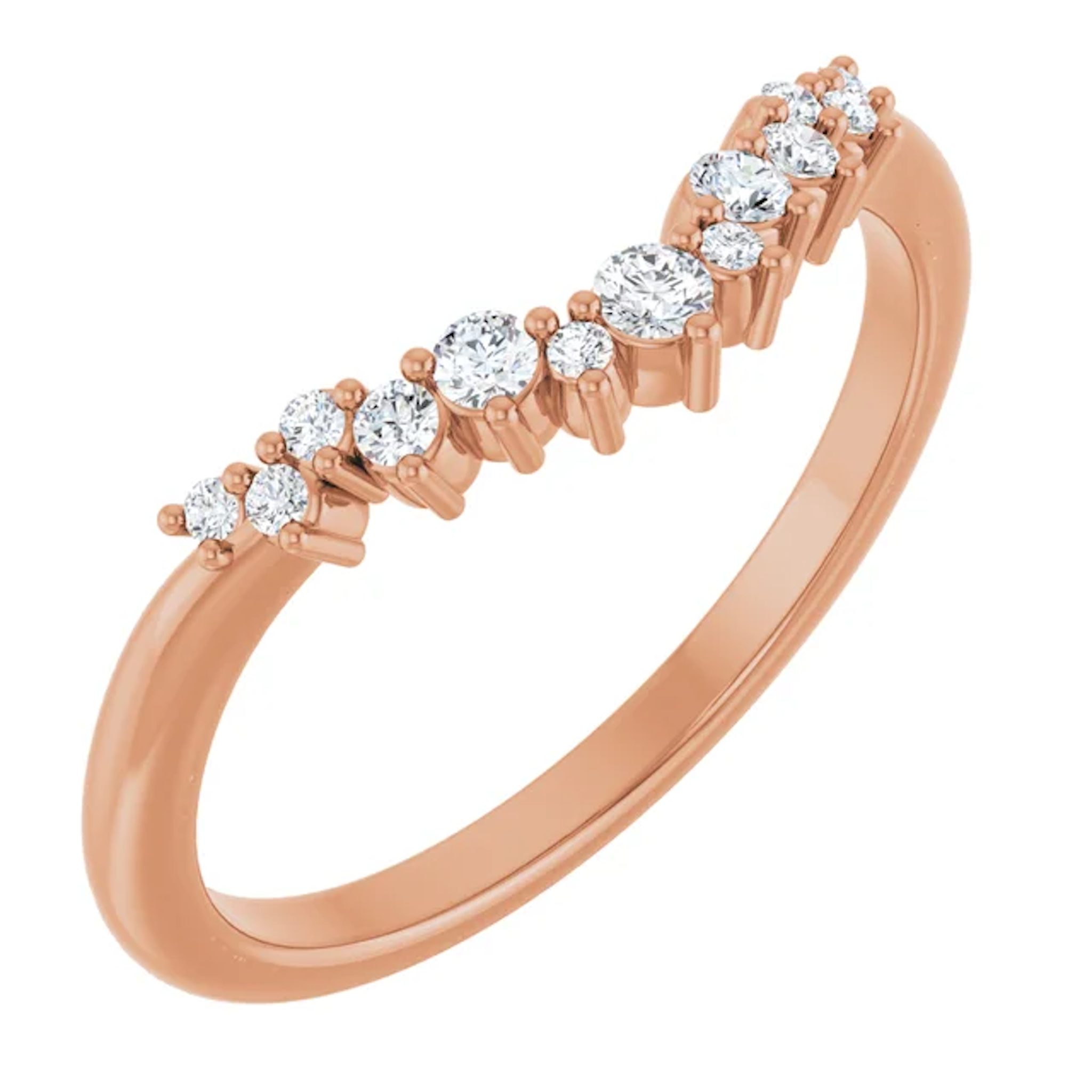 14K Rose Gold Curved Cluster Diamond Contour Wedding Band