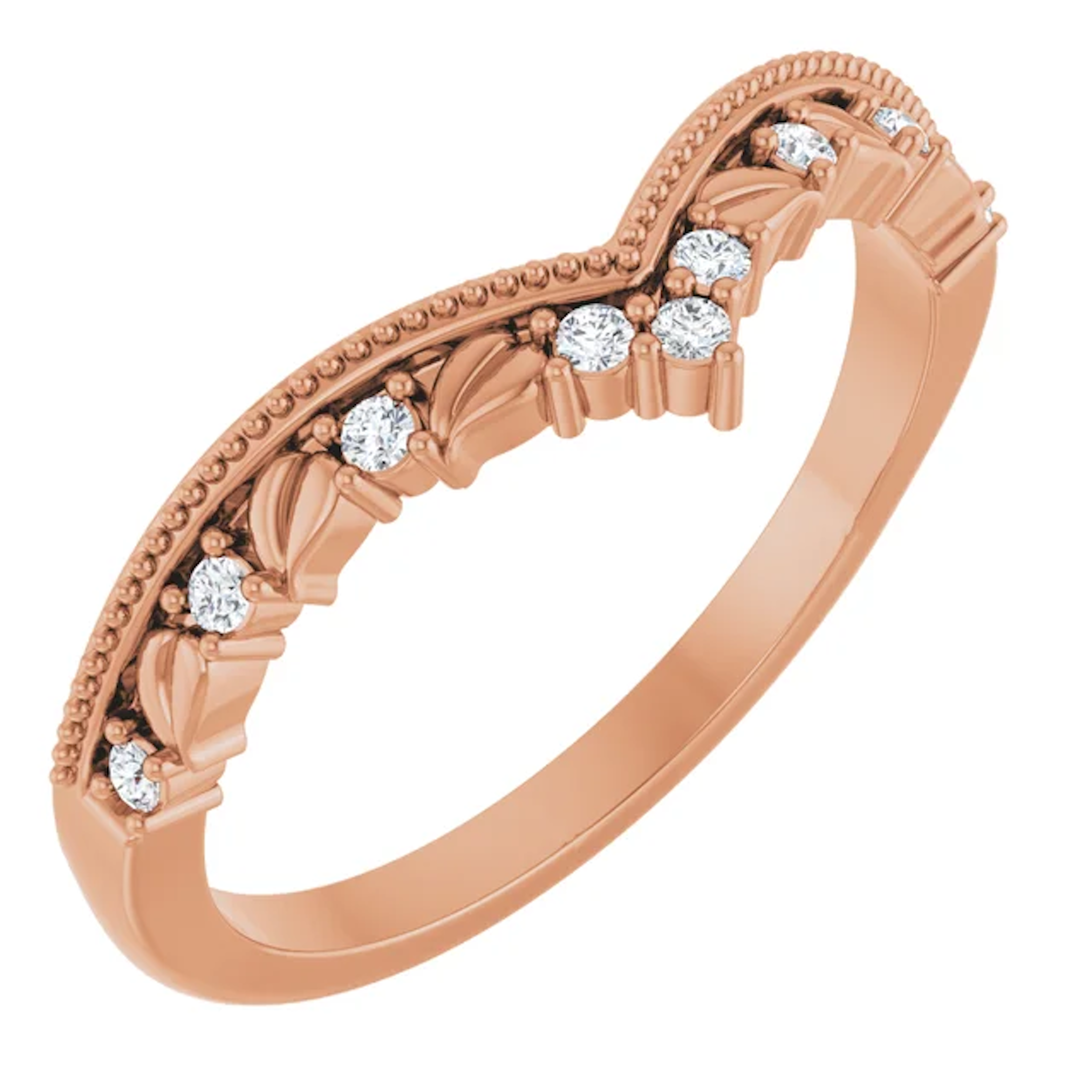 14K Rose Gold Decorative Chevron Contour Wedding Band