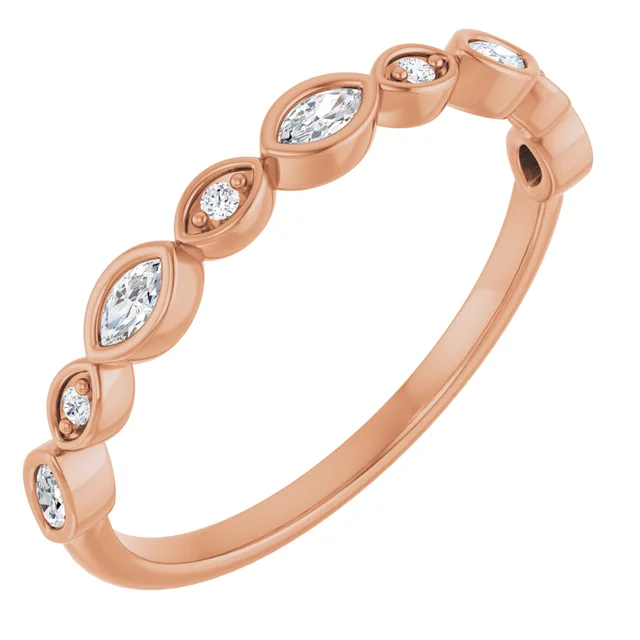 14K Rose Gold Alternating Eyelet Stackable Wedding Band