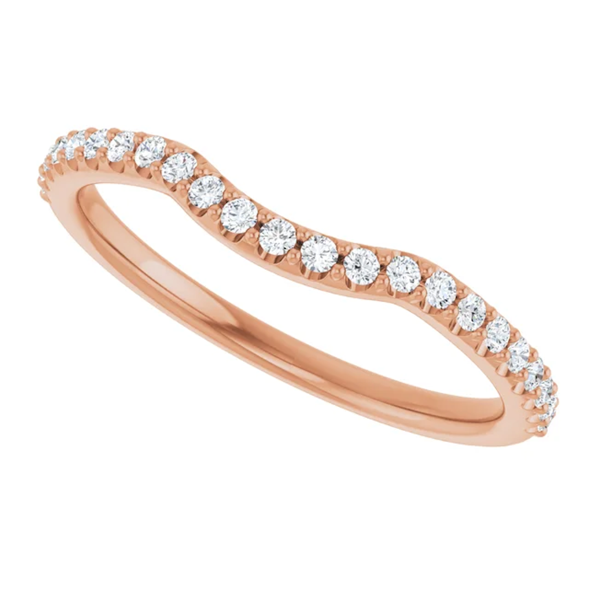 14K Rose Gold Round Curved Contour Wedding Band