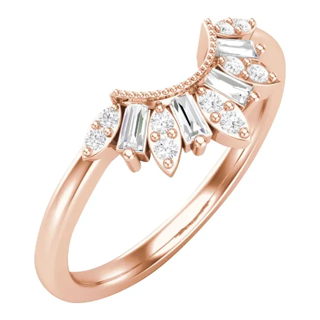 14K Rose Gold Art Deco Contour Wedding Band