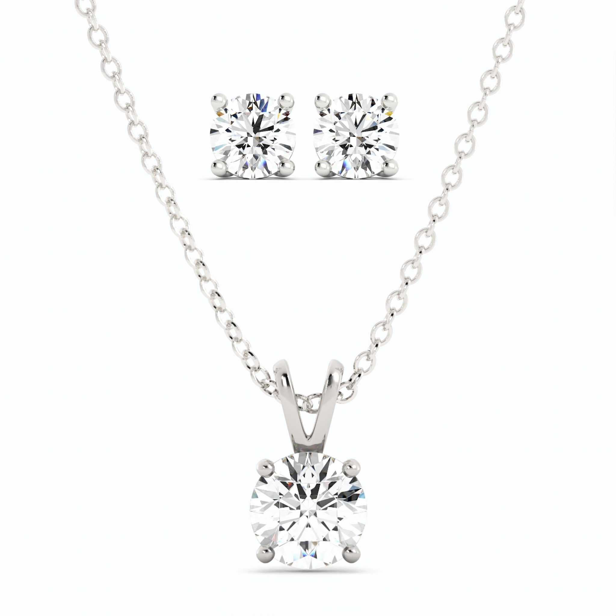 18K White Gold Plated Moissanite Stud Earrings and Pendant Necklace Set