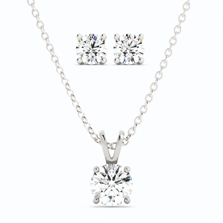 18K White Gold Plated Moissanite Stud Earrings and Pendant Necklace Set