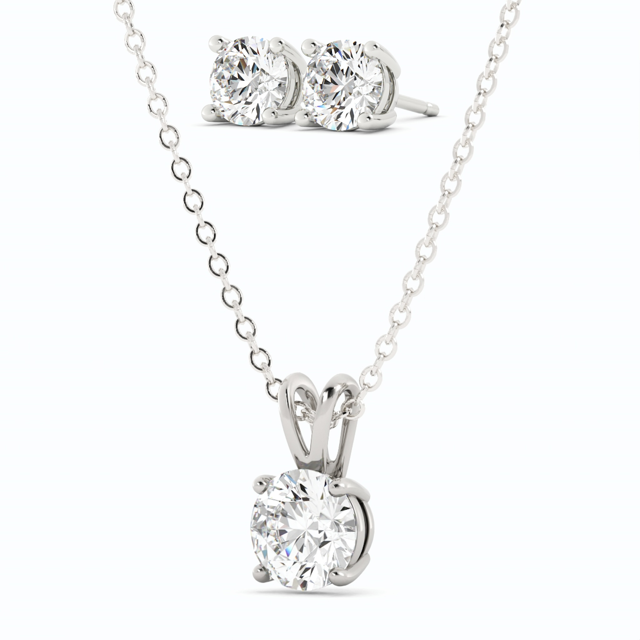 18K White Gold Plated Moissanite Stud Earrings and Pendant Necklace Set