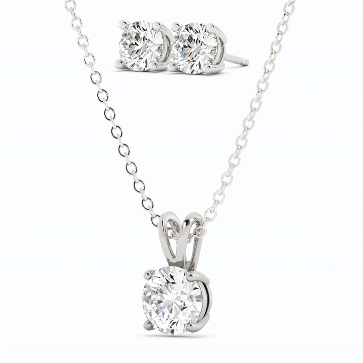 18K White Gold Plated Moissanite Stud Earrings and Pendant Necklace Set