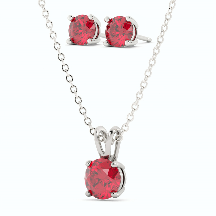 Lab Grown Ruby Earring and Pendant Set