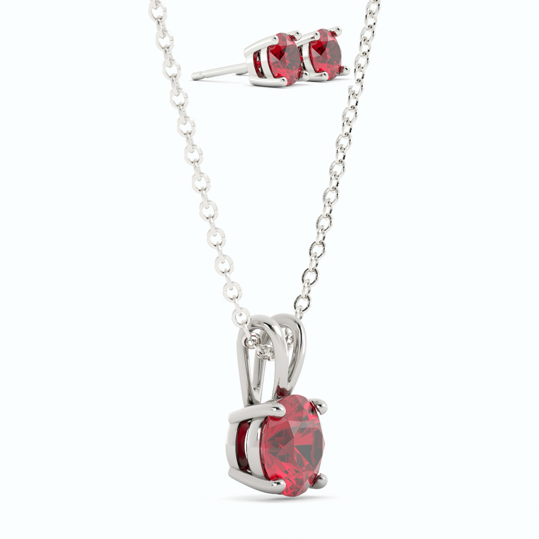 Lab Grown Ruby Earring and Pendant Set