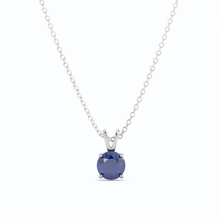 Sapphire Pendant Necklace 1.53 carat  6.5 mm Round Cut, Sterling Silver with 18K White Gold Plating,  Lab Grown Sapphire-1