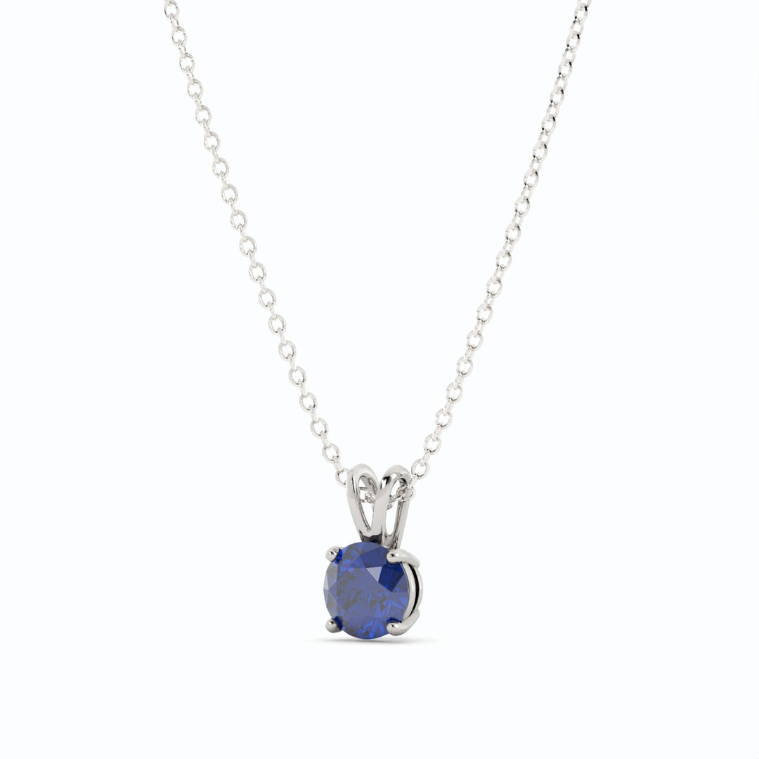 Sapphire Pendant Necklace 1.53 carat  6.5 mm Round Cut, Sterling Silver with 18K White Gold Plating,  Lab Grown Sapphire-2