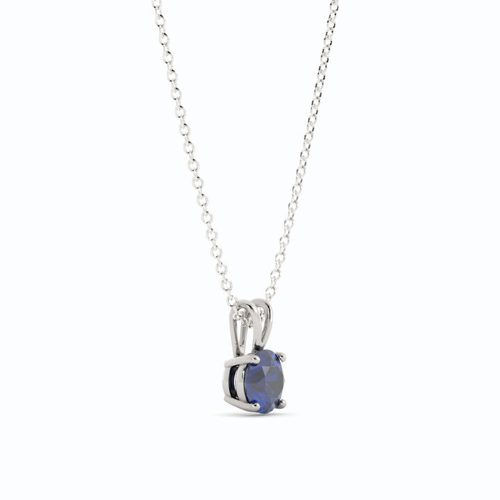 Sapphire Pendant Necklace 1.53 carat  6.5 mm Round Cut, Sterling Silver with 18K White Gold Plating,  Lab Grown Sapphire-4