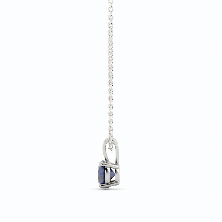 Sapphire Pendant Necklace 1.53 carat  6.5 mm Round Cut, Sterling Silver with 18K White Gold Plating,  Lab Grown Sapphire-3