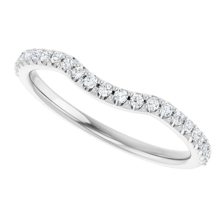 14K White Gold Round Curved Contour Wedding Band